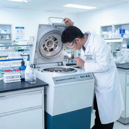 Service engineer inspecting centrifuge