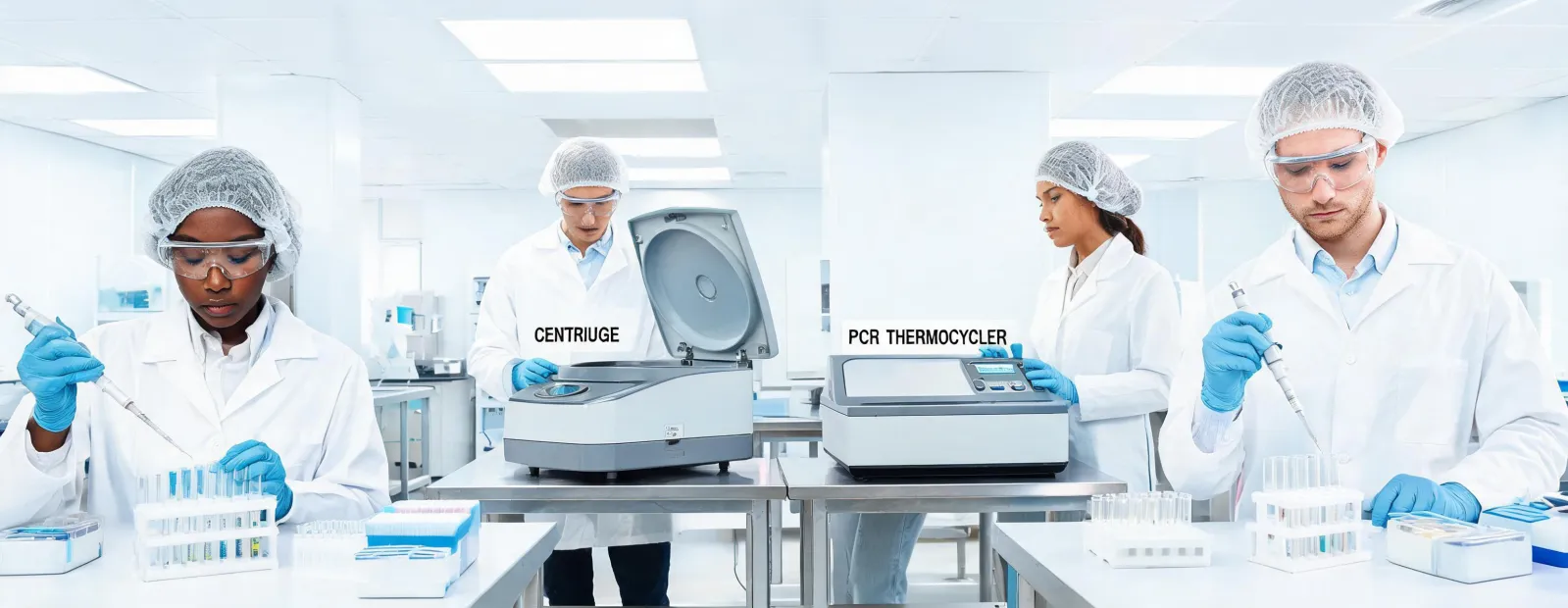 Laboratory team in clean training room