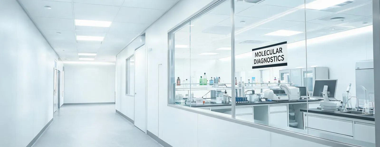 Modern hospital laboratory corridor